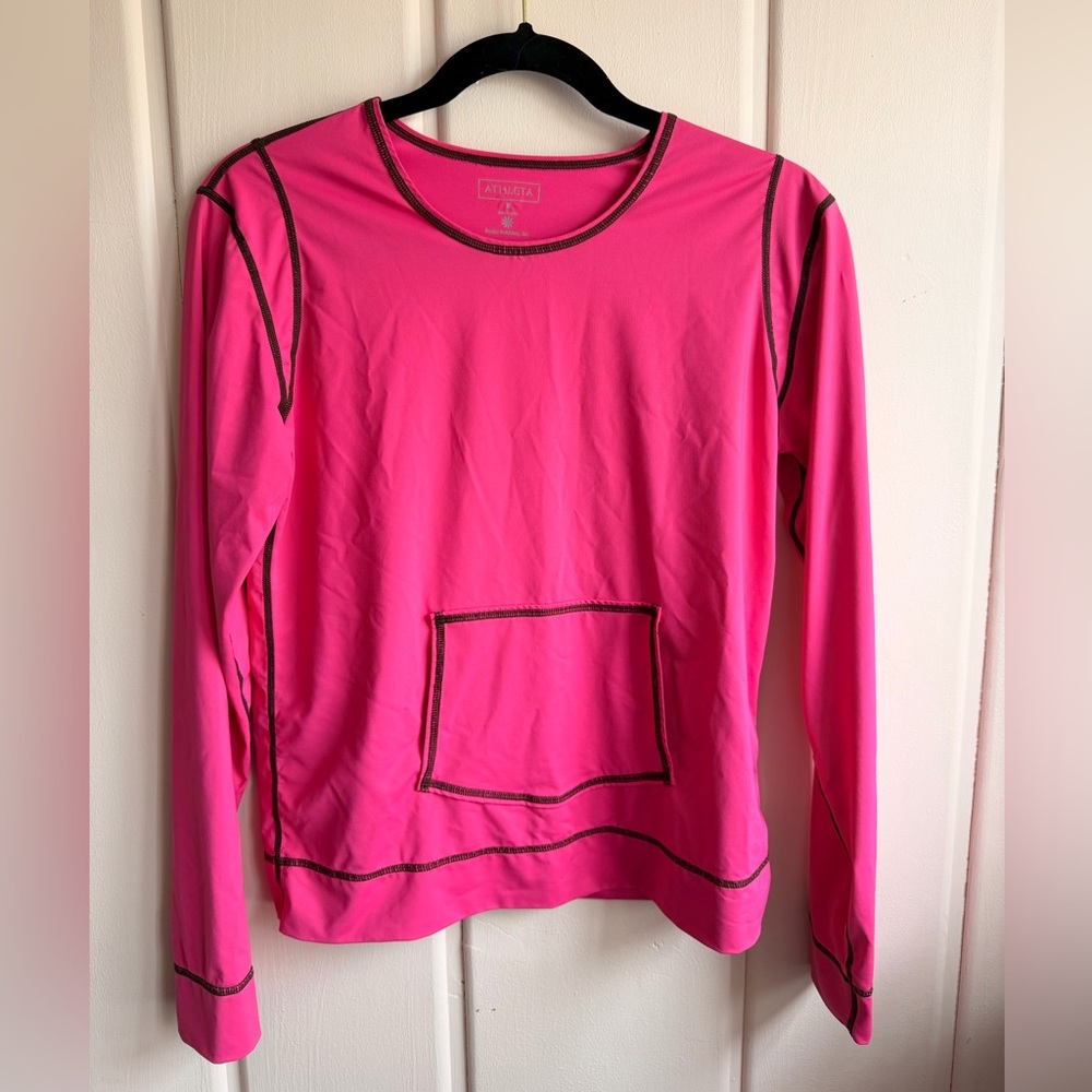 Athleta Hot Pink Top with Brown Trim SzM